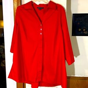 ZAC & RACHEL WOMEN’S RED COTTON BLEND BUTTON DOWN SHIRT TOP Size 1X EUC